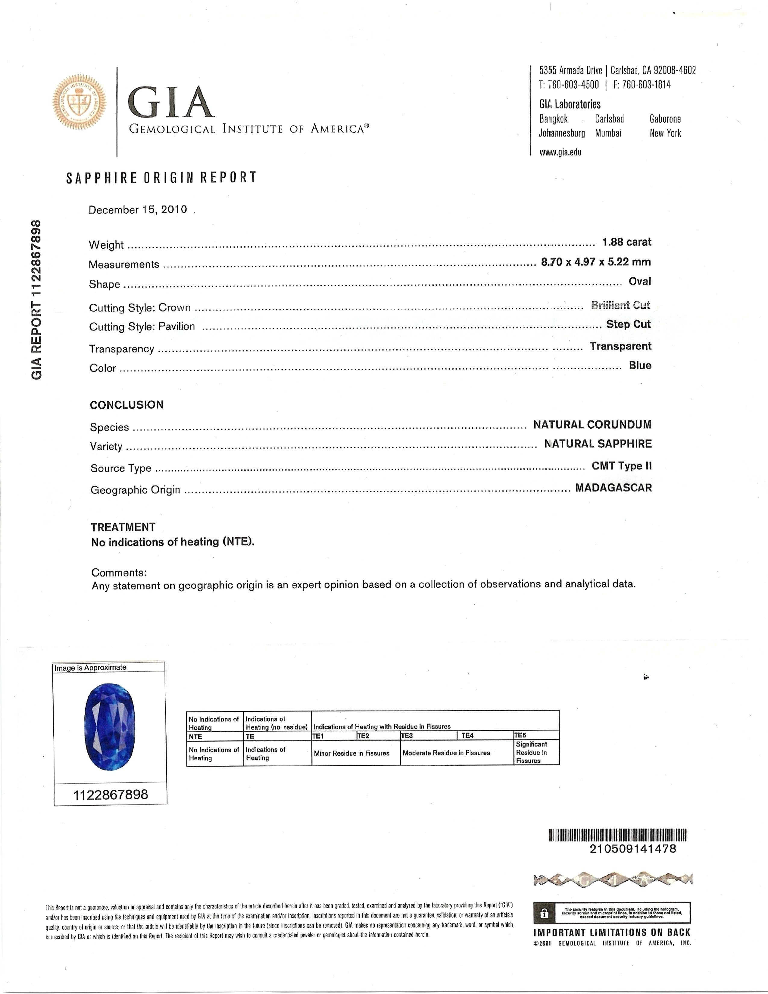 1.88 Ct. Blue Sapphire from Madagascar