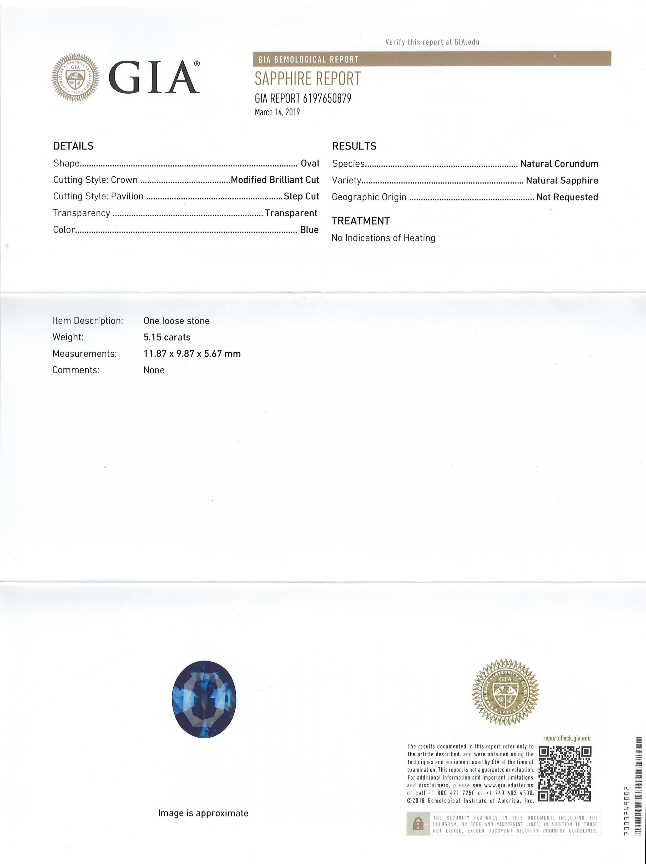 5.15 Ct. Blue Sapphire from Ceylon (Sri Lanka)