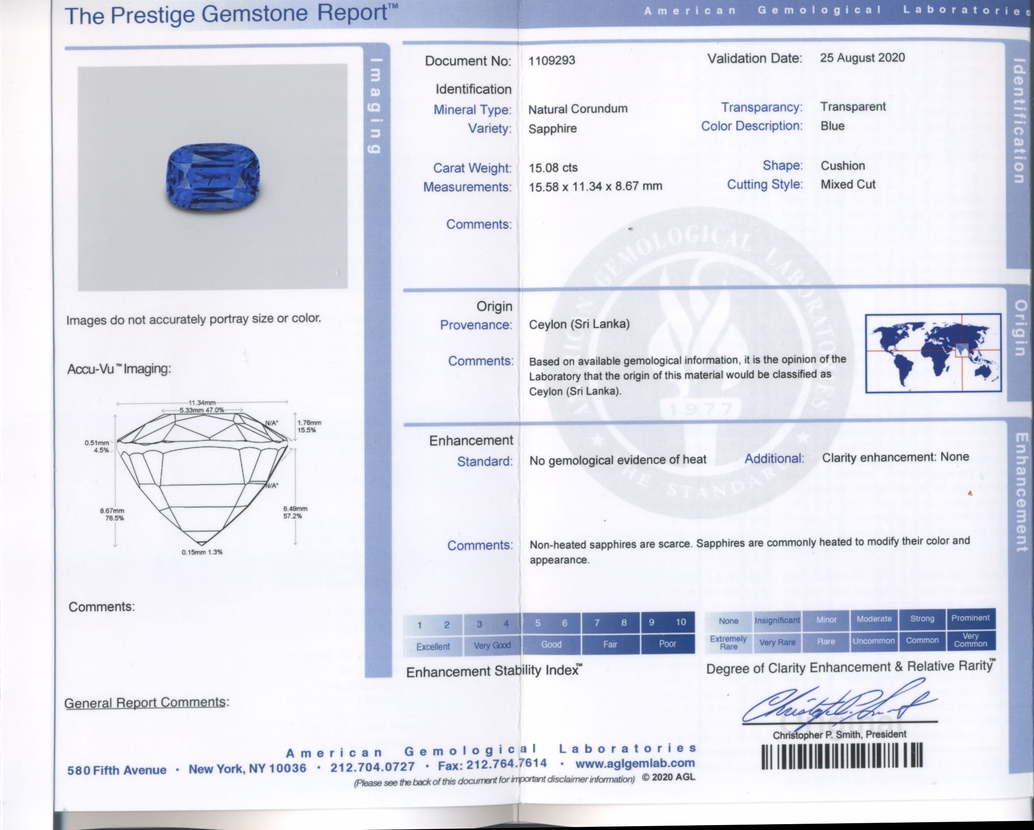 15.08 Ct. Blue Sapphire from Ceylon (Sri Lanka)