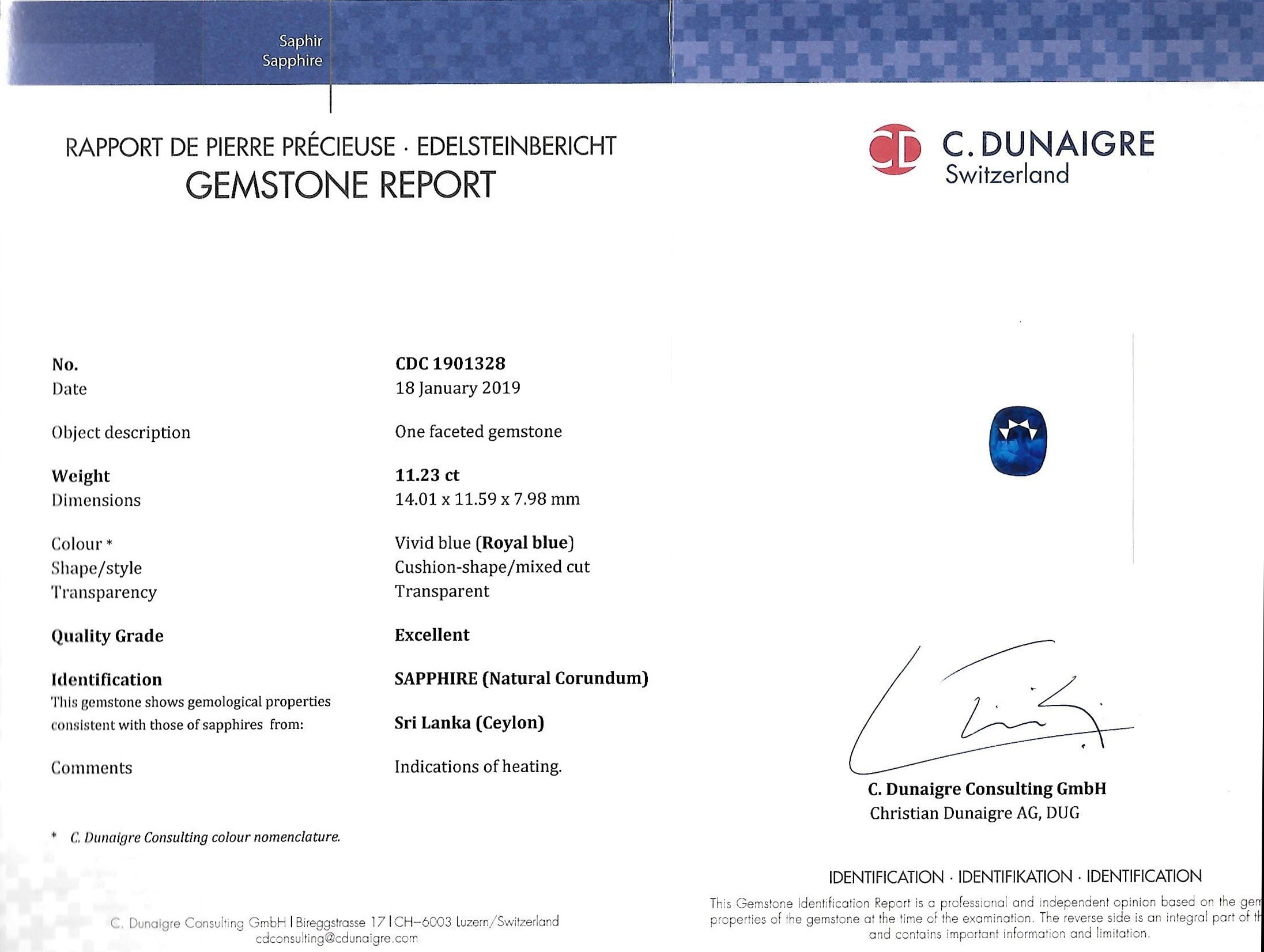 11.23 Ct. Blue Sapphire from Ceylon (Sri Lanka)