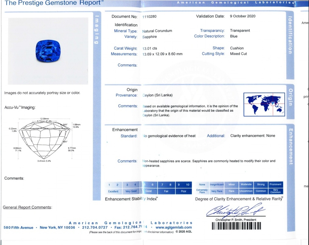 13.01 Ct. Blue Sapphire from Ceylon (Sri Lanka)