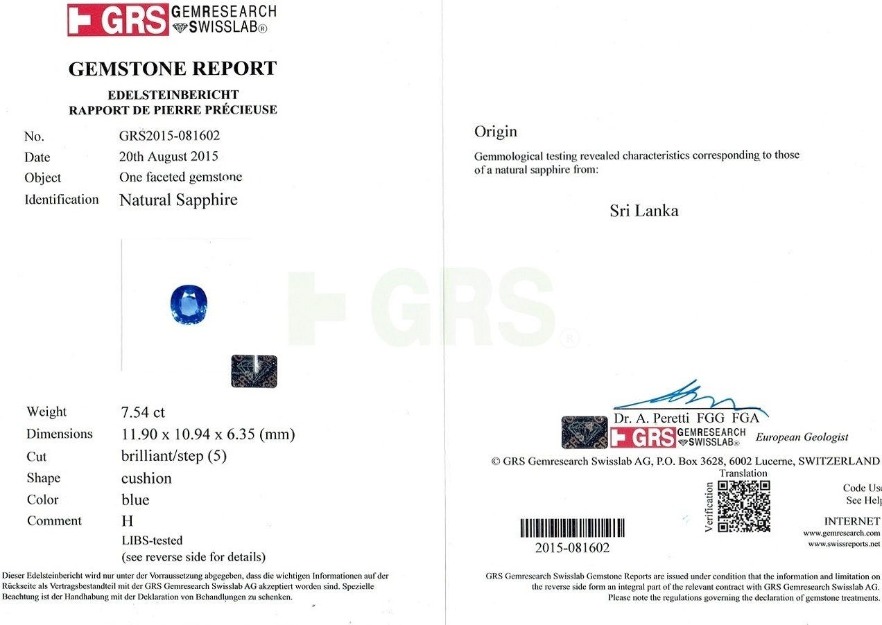 7.54 Ct. Blue Sapphire from Ceylon (Sri Lanka)