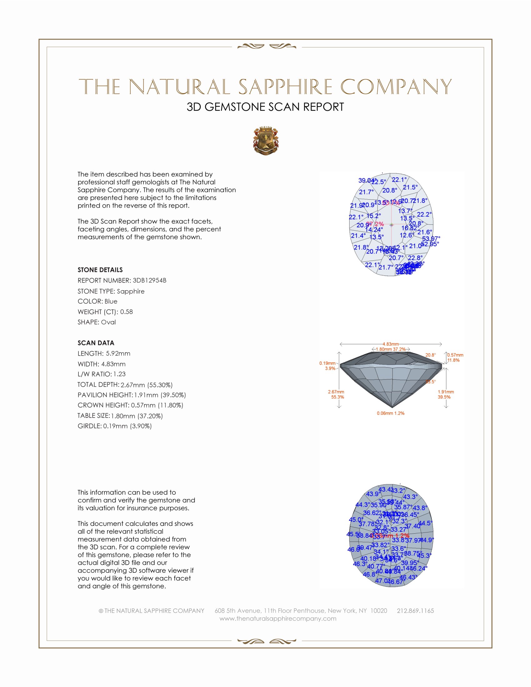 0.58 Ct. Blue Sapphire from Ceylon (Sri Lanka)