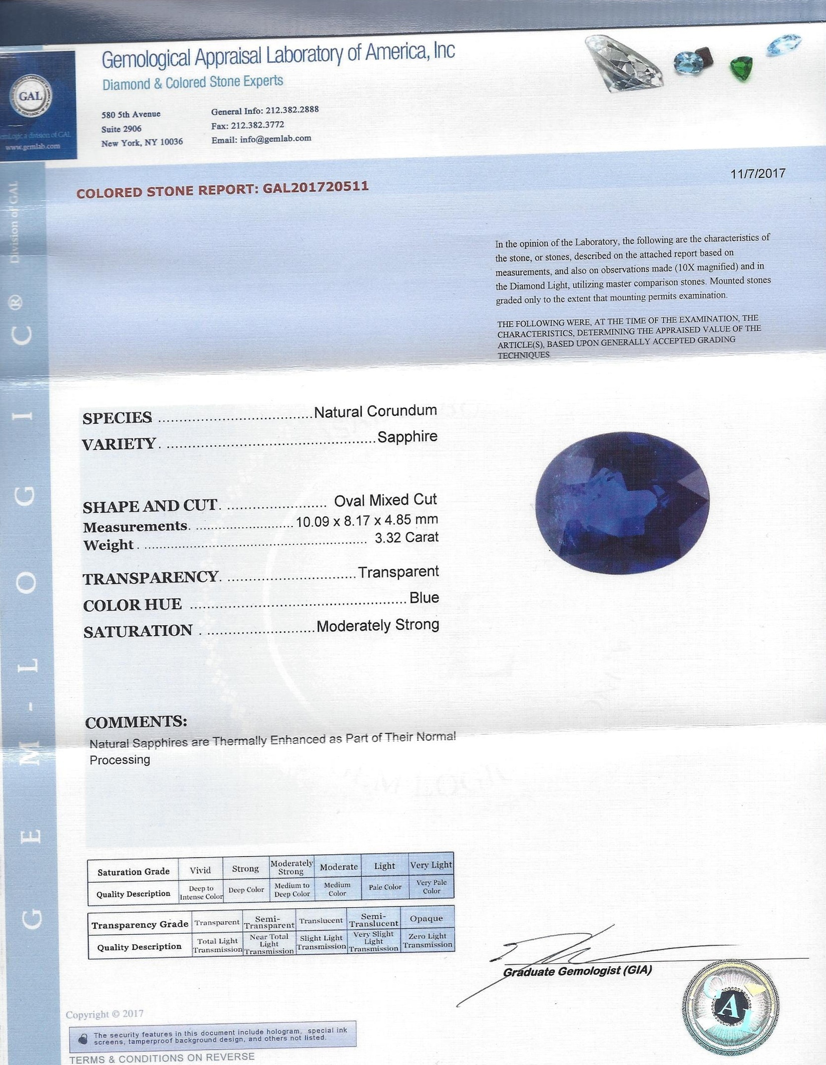 3.32 Ct. Blue Sapphire from Ceylon (Sri Lanka)