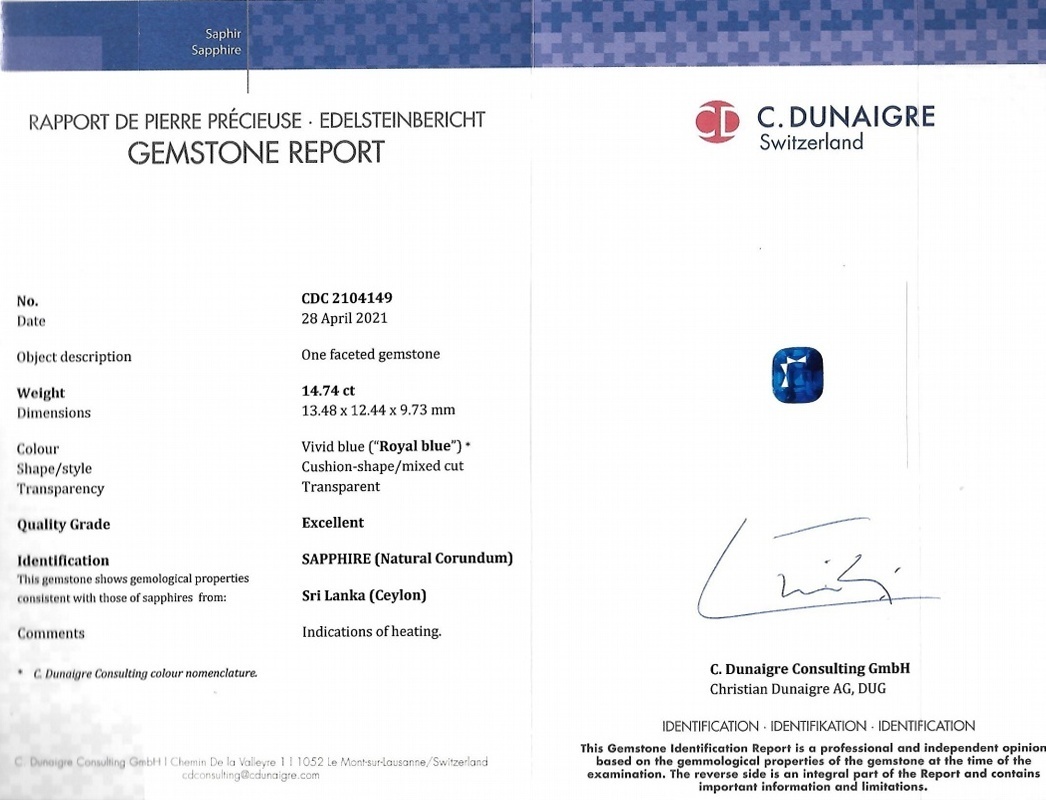 14.74 Ct. Blue Sapphire from Ceylon (Sri Lanka)