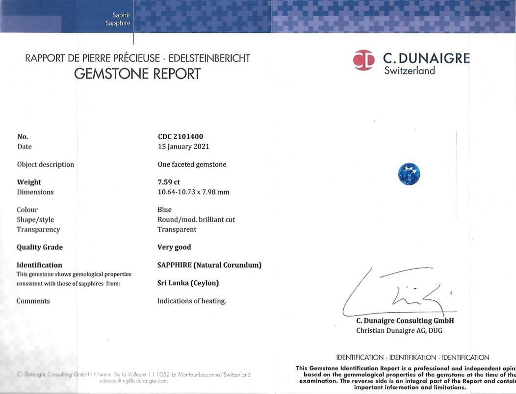 7.59 Ct. Blue Sapphire from Ceylon (Sri Lanka)