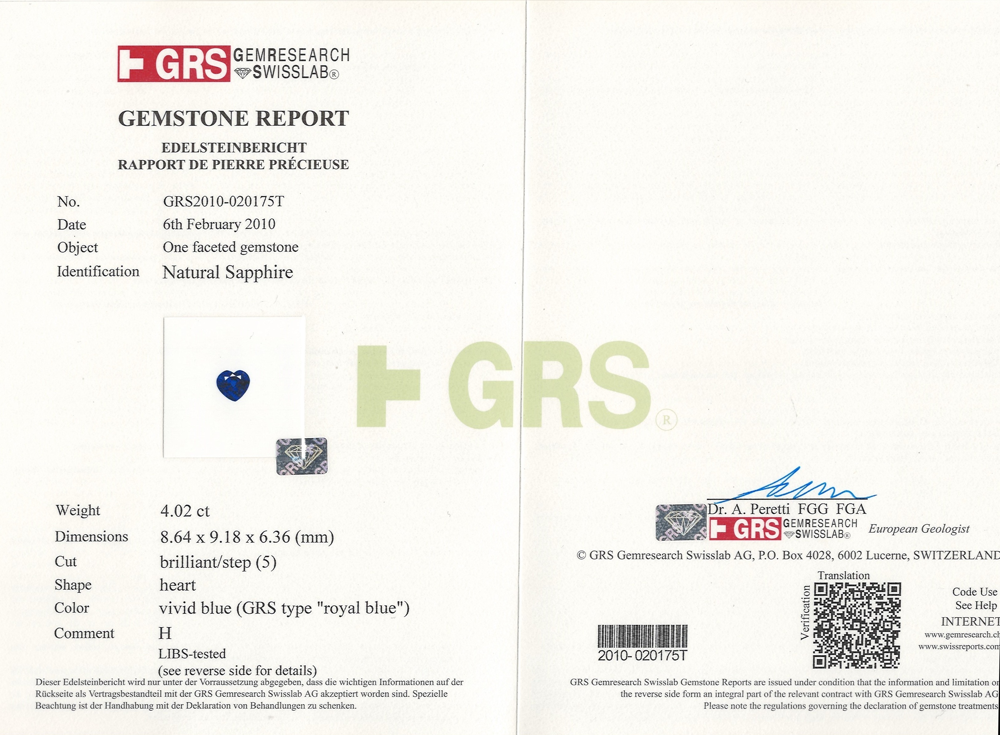 4.02 Ct. Blue Sapphire from Ceylon (Sri Lanka)