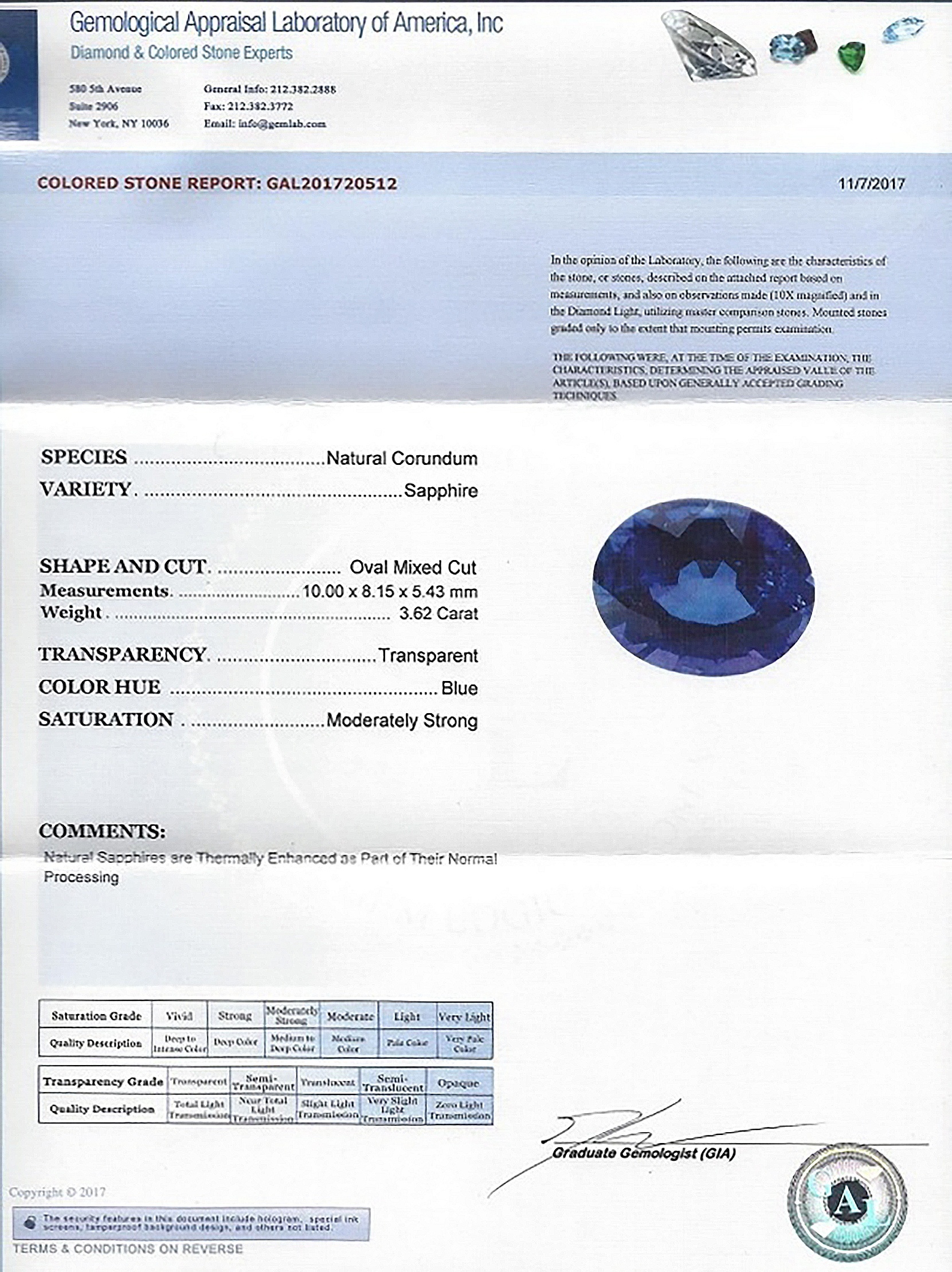 3.62 Ct. Blue Sapphire from Ceylon (Sri Lanka)