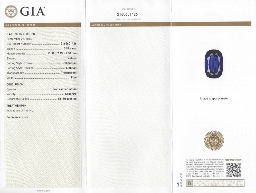 3.99 Ct. Blue Sapphire from Ceylon (Sri Lanka)