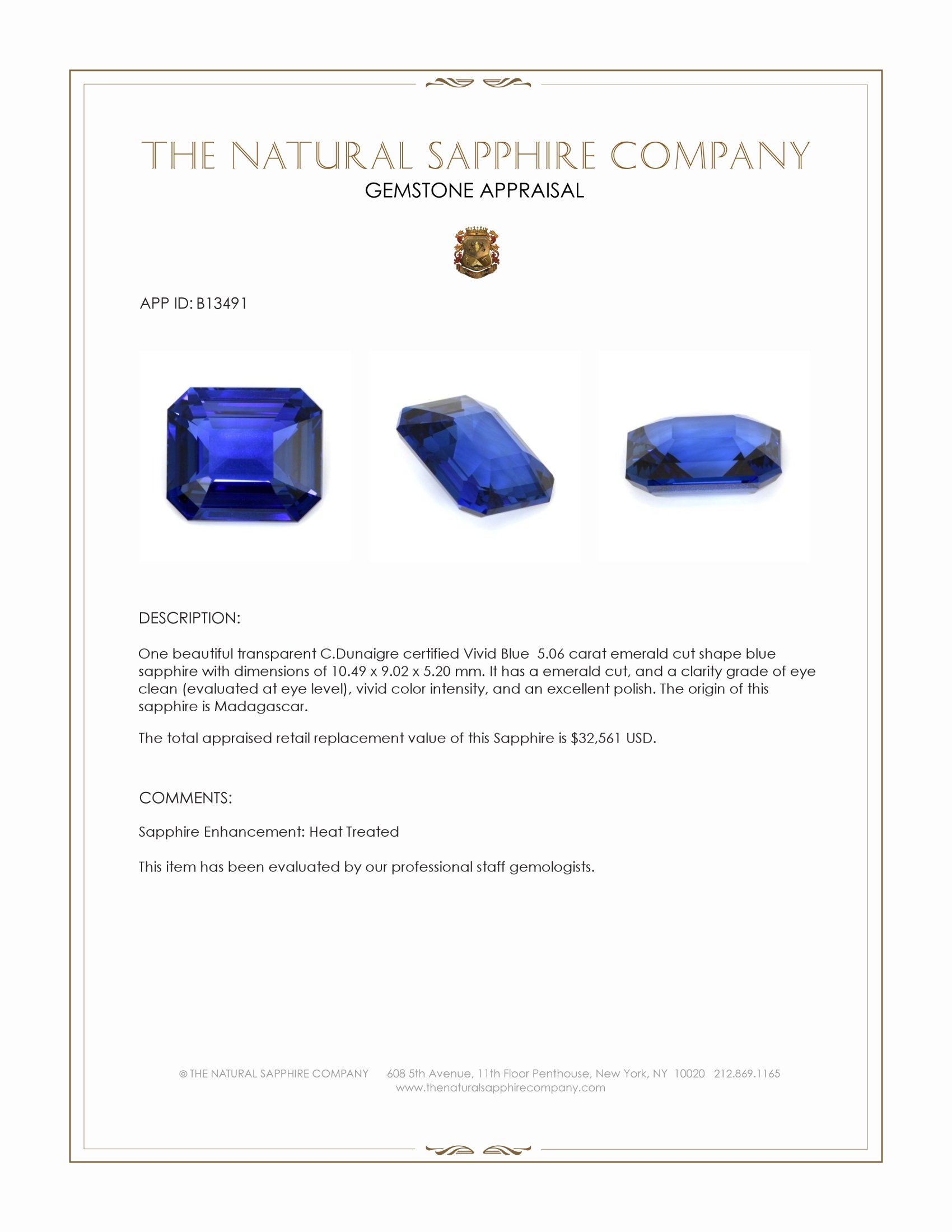 5.06 Ct. Blue Sapphire from Madagascar