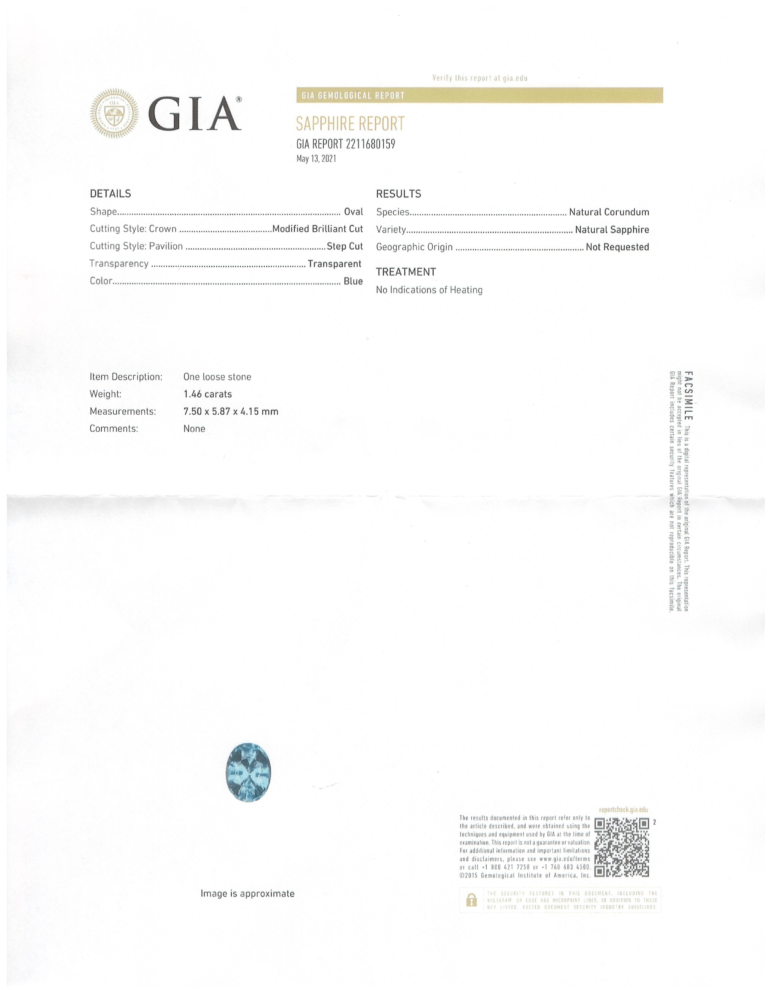 1.46 Ct. Greenish Blue Sapphire from Ceylon (Sri Lanka)