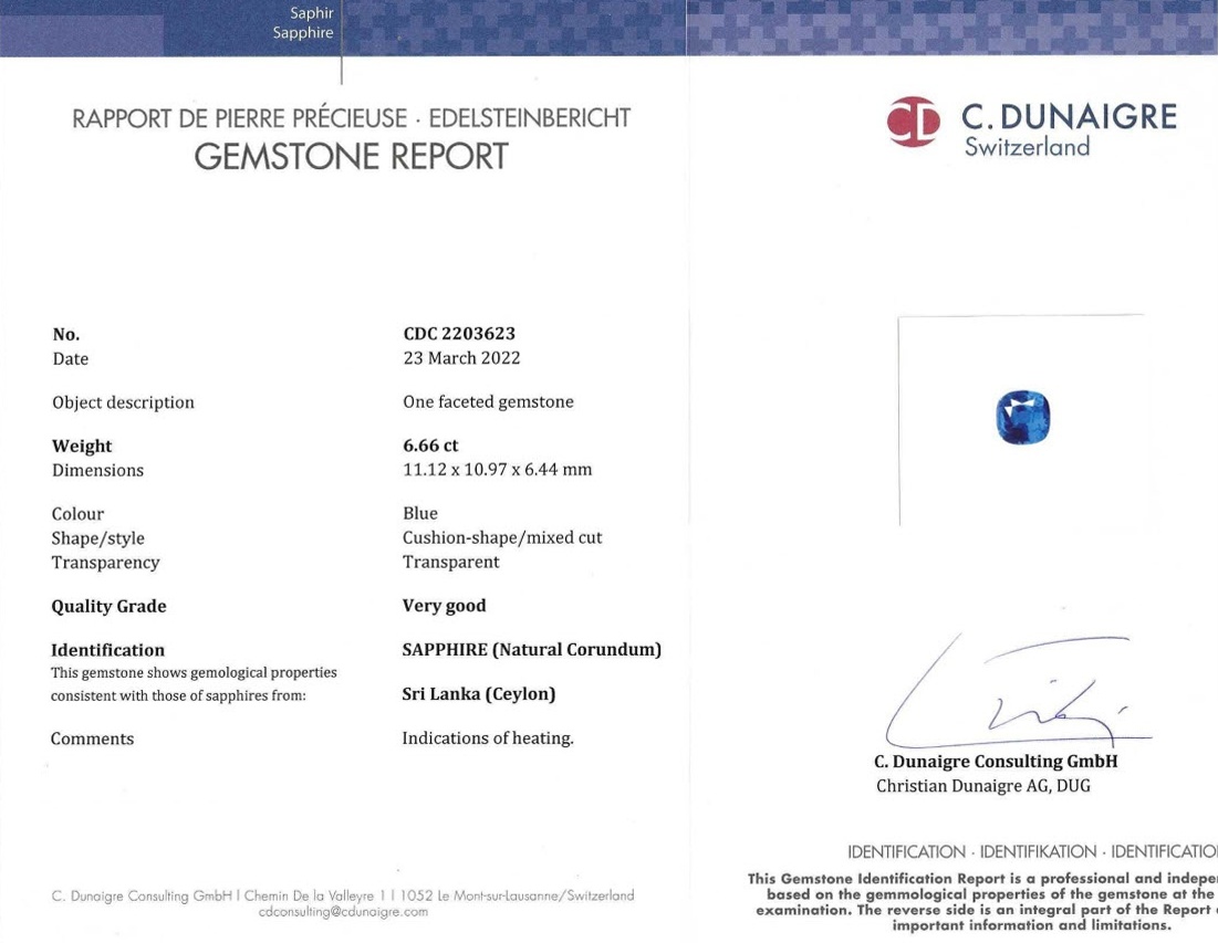 6.66 Ct. Blue Sapphire from Ceylon (Sri Lanka)