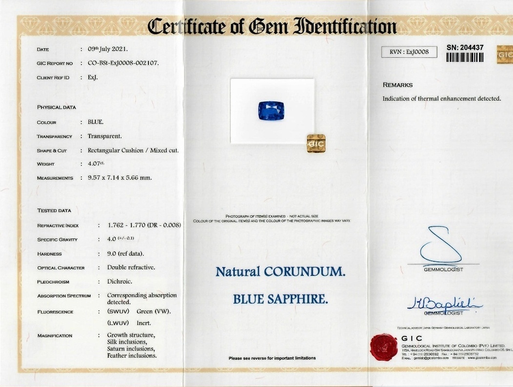4.07 Ct. Blue Sapphire from Ceylon (Sri Lanka)