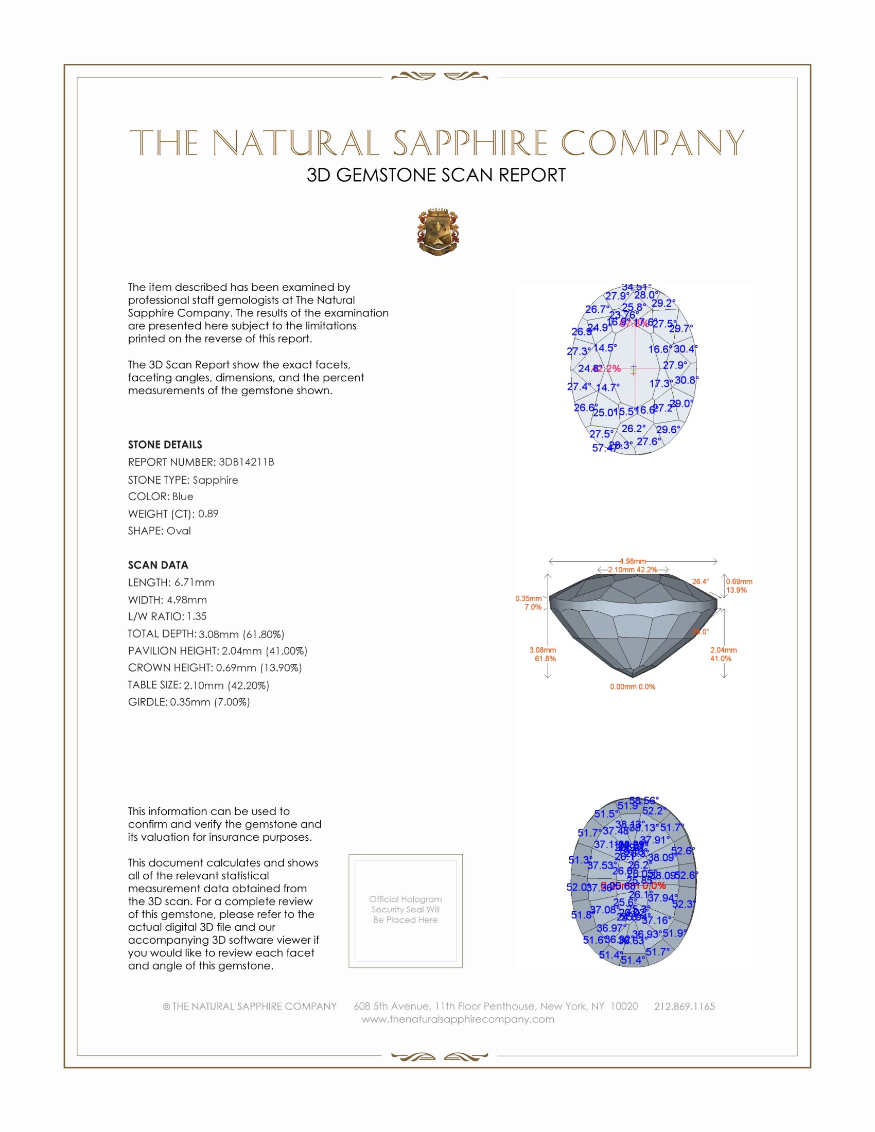 0.89 Ct. Blue Sapphire from Ceylon (Sri Lanka)