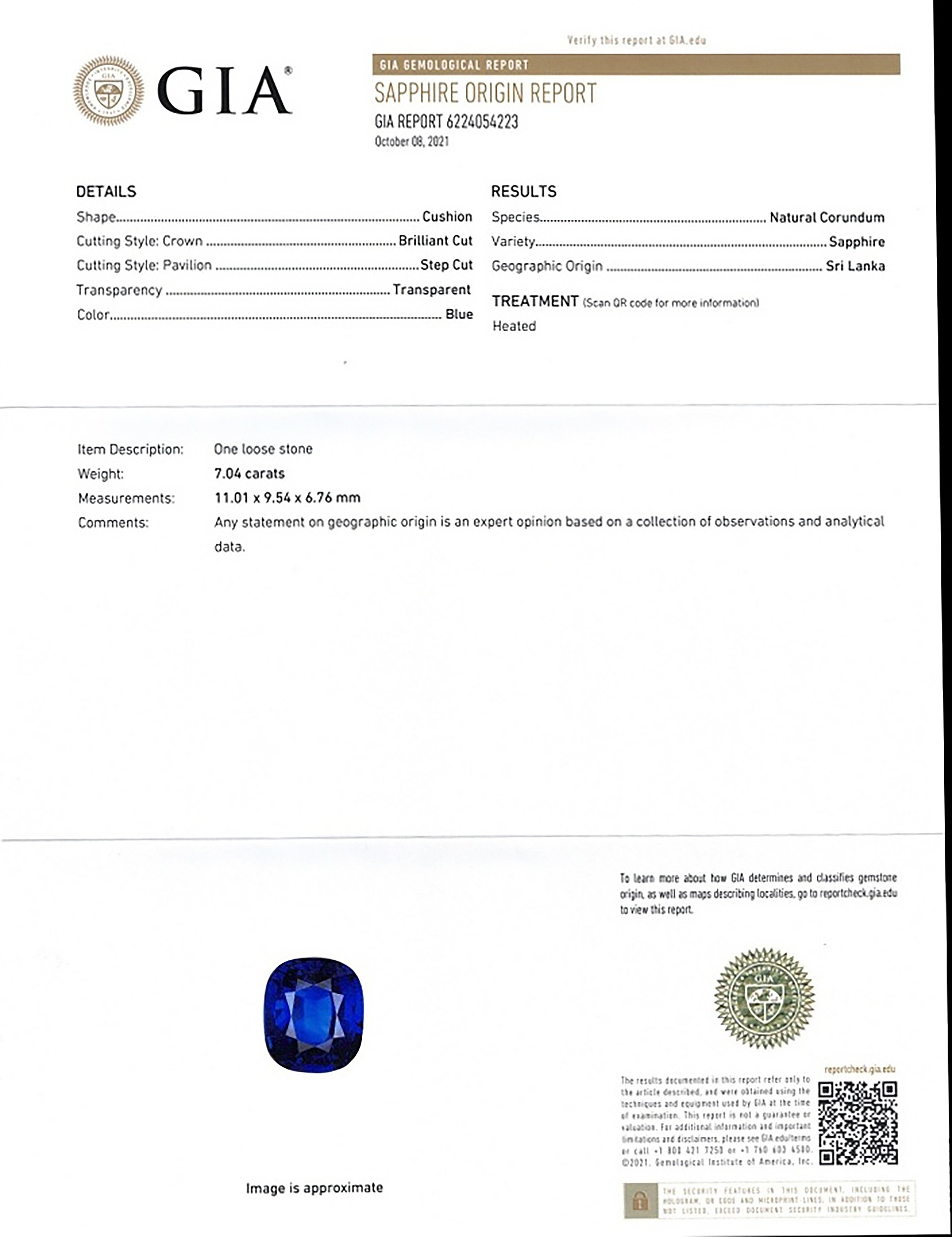 7.04 Ct. Blue Sapphire from Ceylon (Sri Lanka)