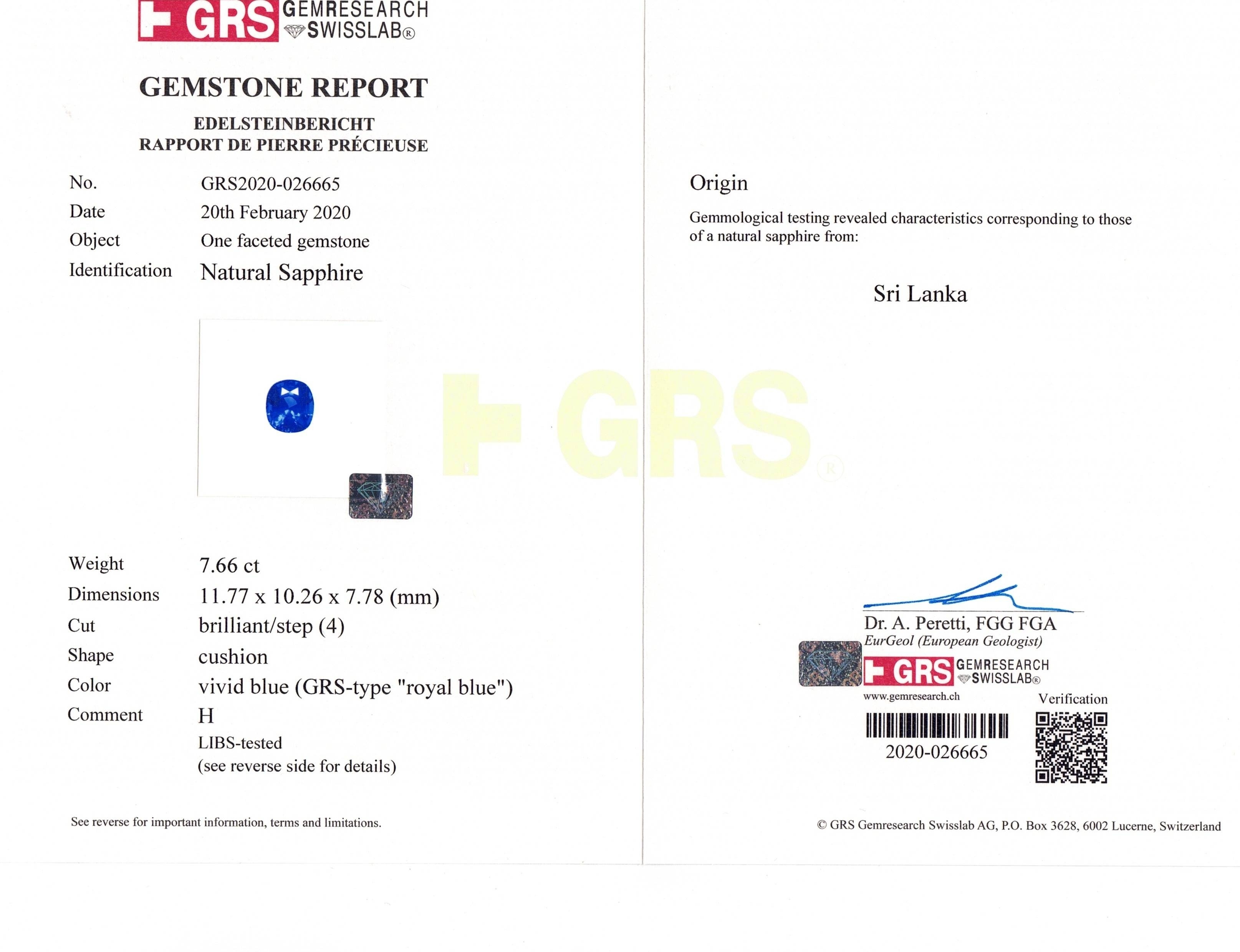 7.66 Ct. Blue Sapphire from Ceylon (Sri Lanka)