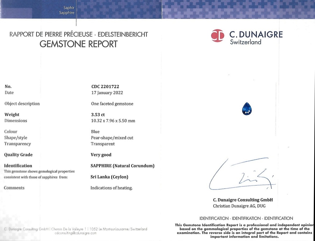 3.53 Ct. Blue Sapphire from Ceylon (Sri Lanka)