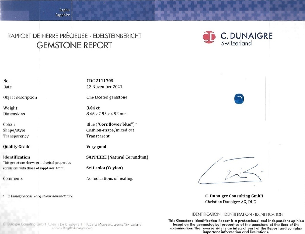 3.04 Ct. Blue Sapphire from Ceylon (Sri Lanka)