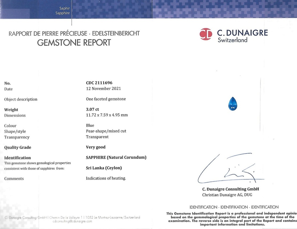 3.07 Ct. Blue Sapphire from Ceylon (Sri Lanka)