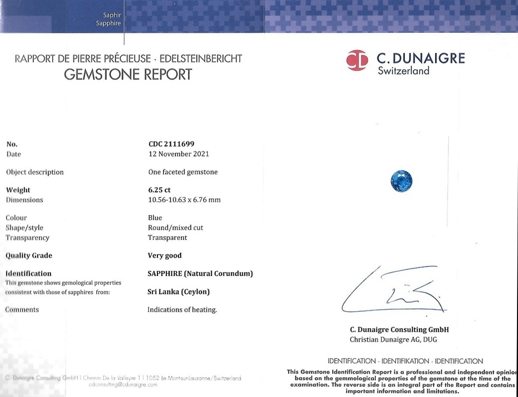 6.25 Ct. Blue Sapphire from Ceylon (Sri Lanka)