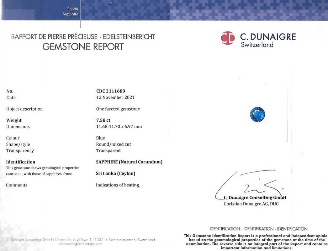 7.58 Ct. Blue Sapphire from Ceylon (Sri Lanka)