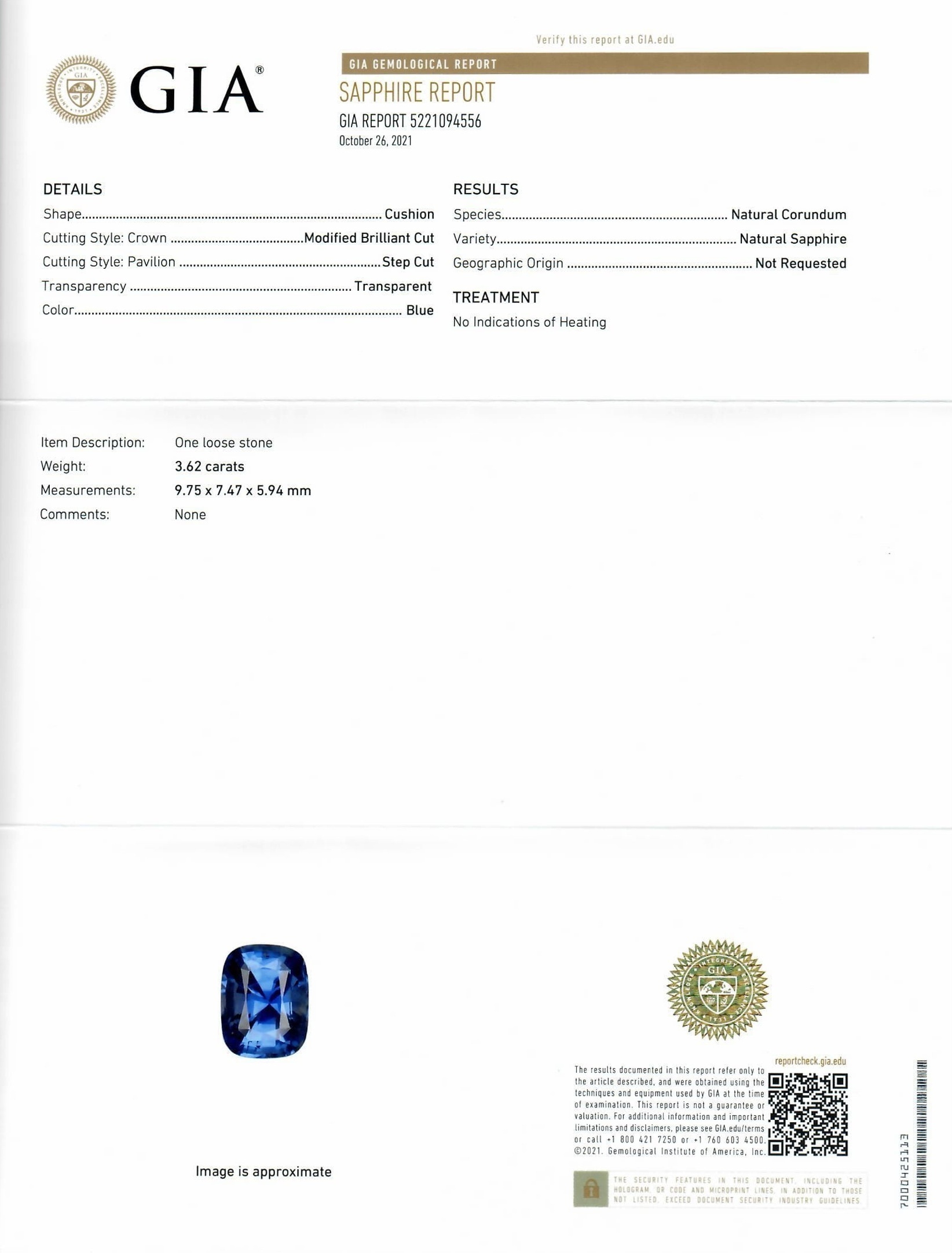 3.62 Ct. Blue Sapphire from Ceylon (Sri Lanka)