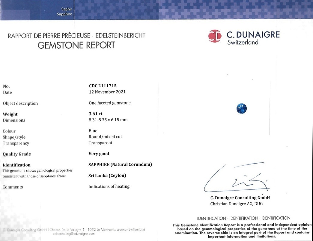 3.61 Ct. Blue Sapphire from Ceylon (Sri Lanka)