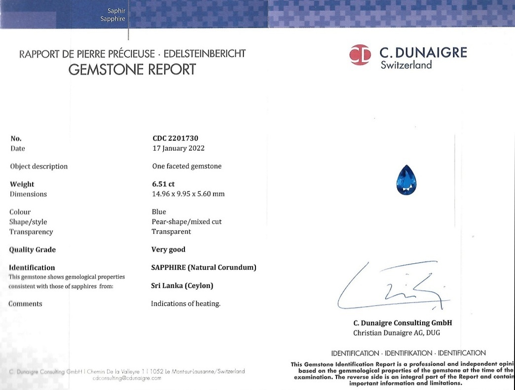 6.51 Ct. Blue Sapphire from Ceylon (Sri Lanka)