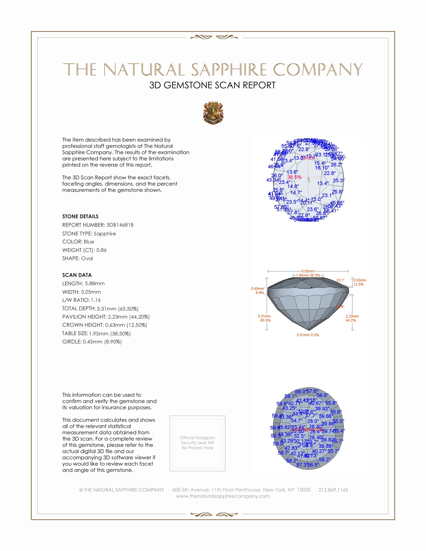 0.86 Ct. Blue Sapphire from Ceylon (Sri Lanka)