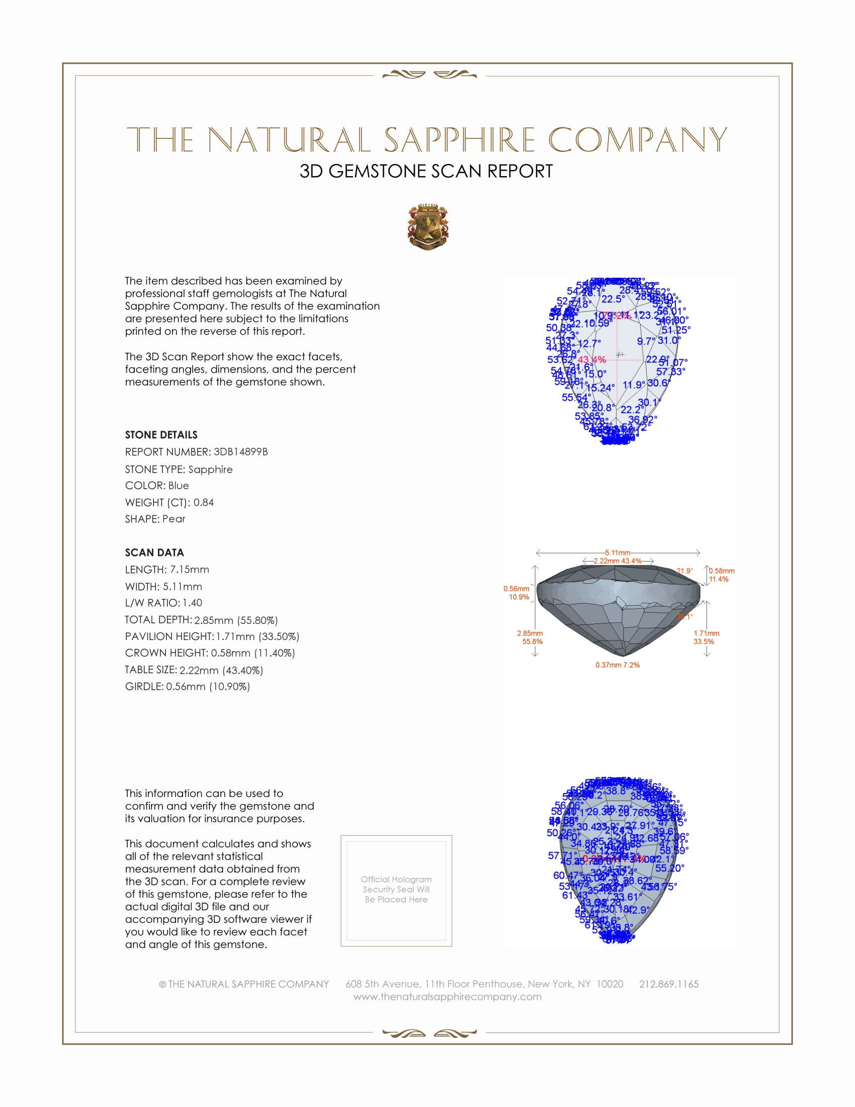 0.84 Ct. Blue Sapphire from Thailand