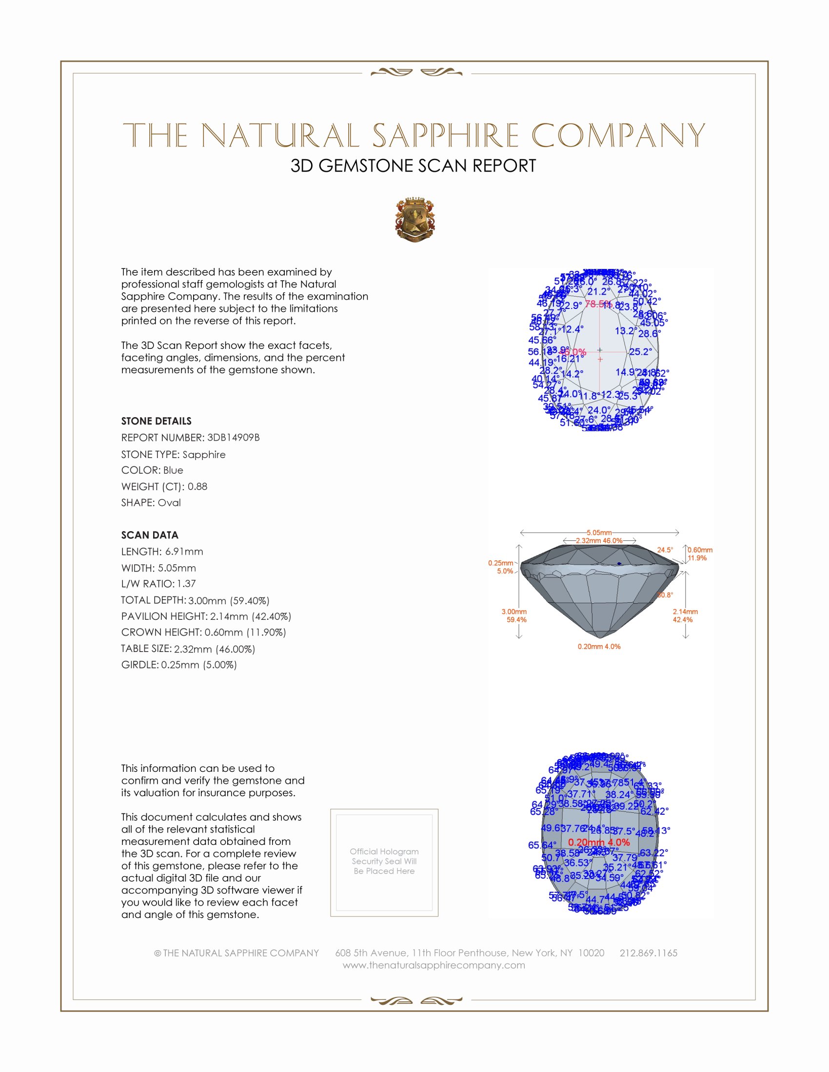 0.88 Ct. Blue Sapphire from Thailand