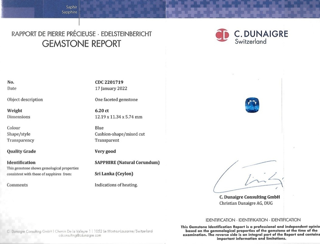 6.20 Ct. Blue Sapphire from Ceylon (Sri Lanka)