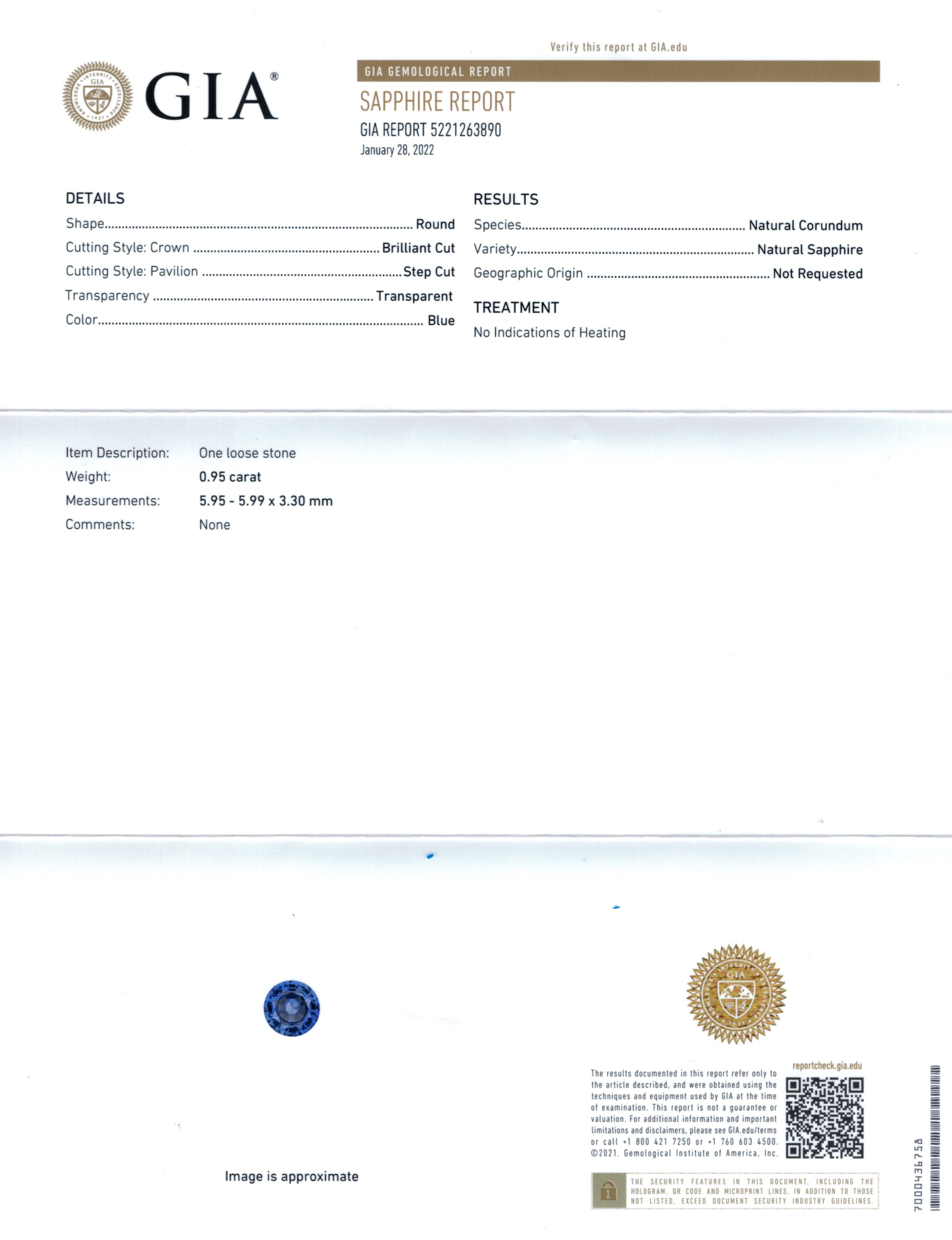 0.95 Ct. Blue Sapphire from Ceylon (Sri Lanka)