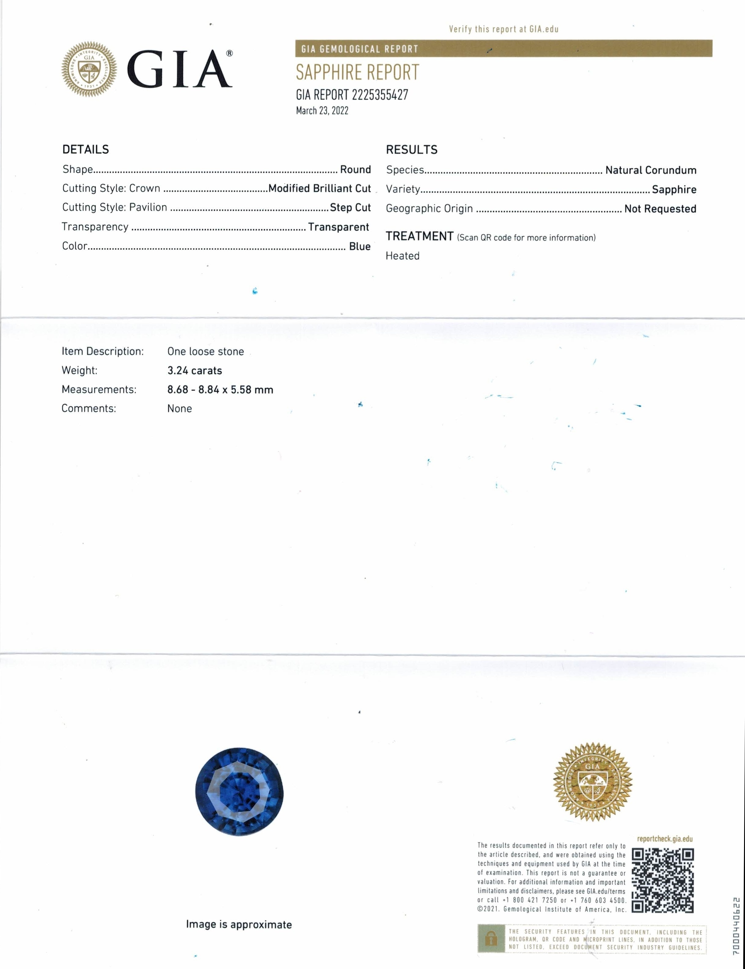 3.24 Ct. Blue Sapphire from Ceylon (Sri Lanka)