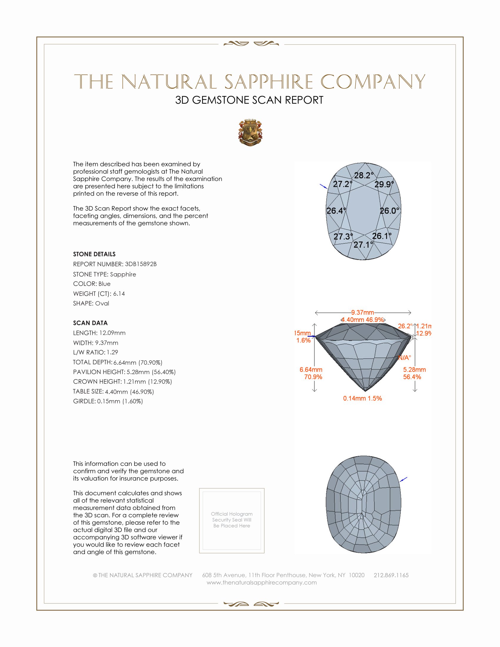 6.14 Ct. Blue Sapphire from Ceylon (Sri Lanka)