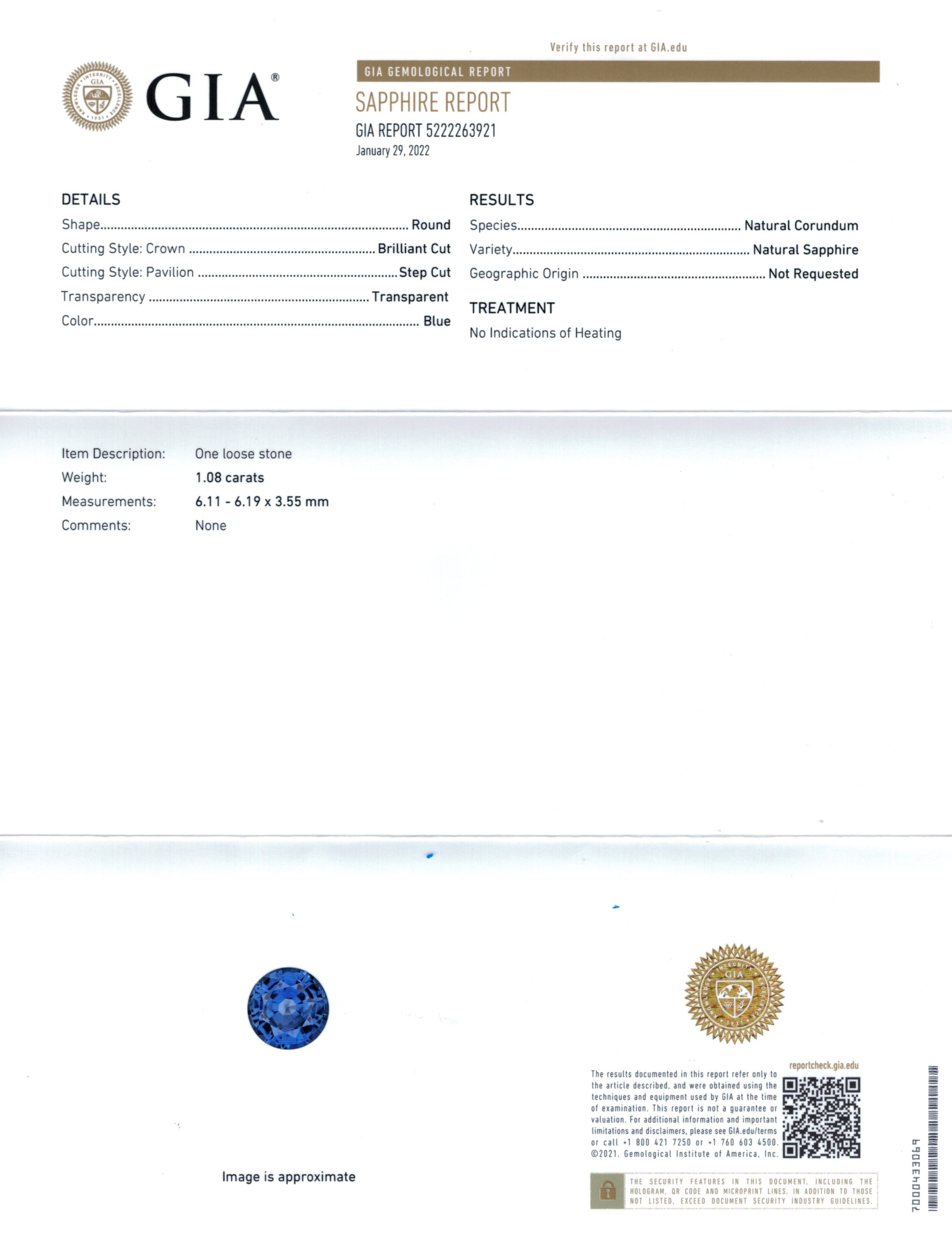 1.08 Ct. Greenish Blue Sapphire from Ceylon (Sri Lanka)