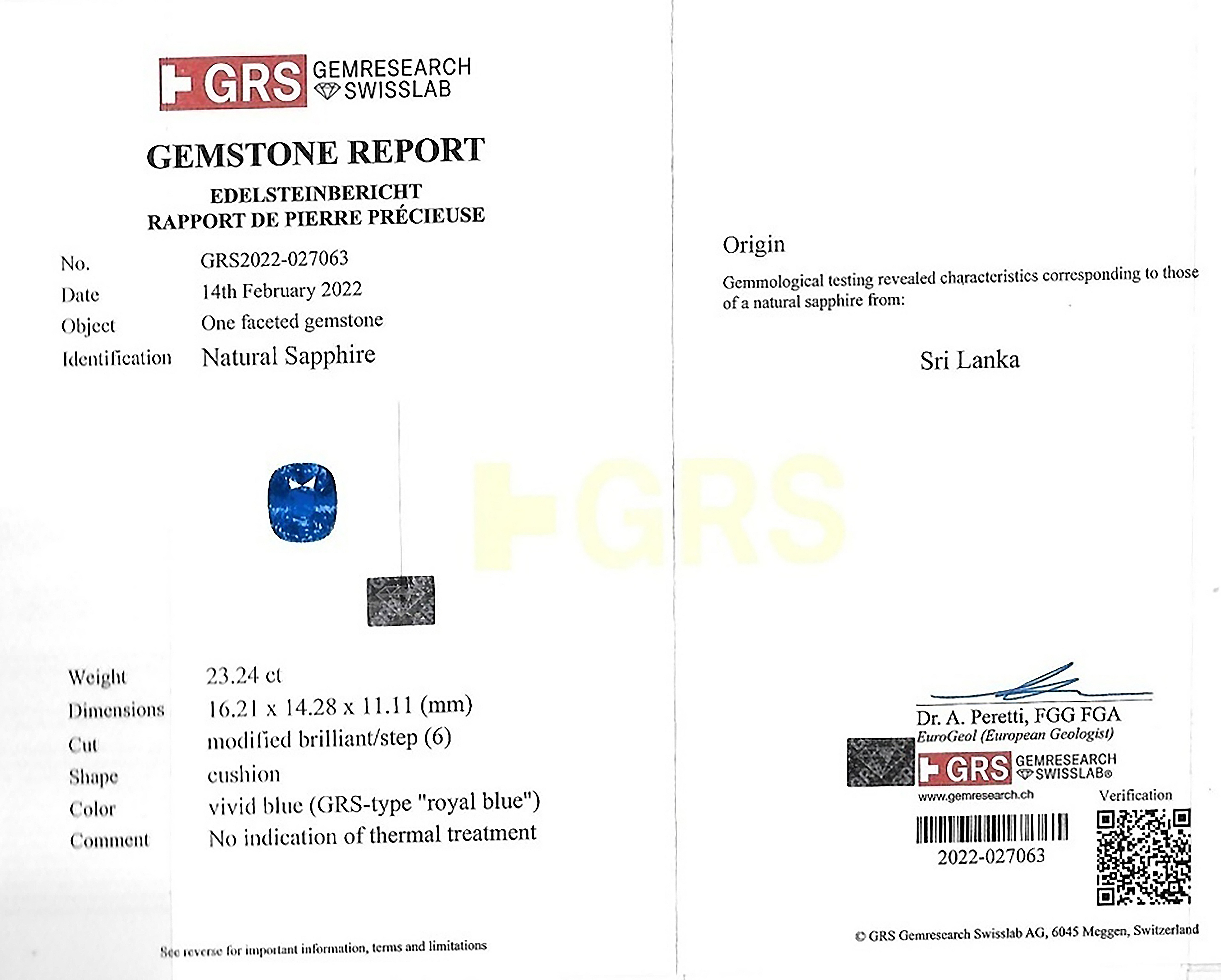 23.24 Ct. Blue Sapphire from Ceylon (Sri Lanka)