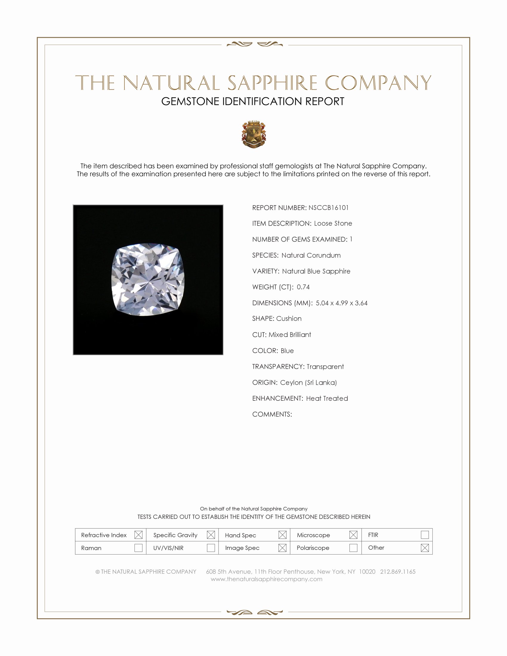 0.74 Ct. Blue Sapphire from Ceylon (Sri Lanka)