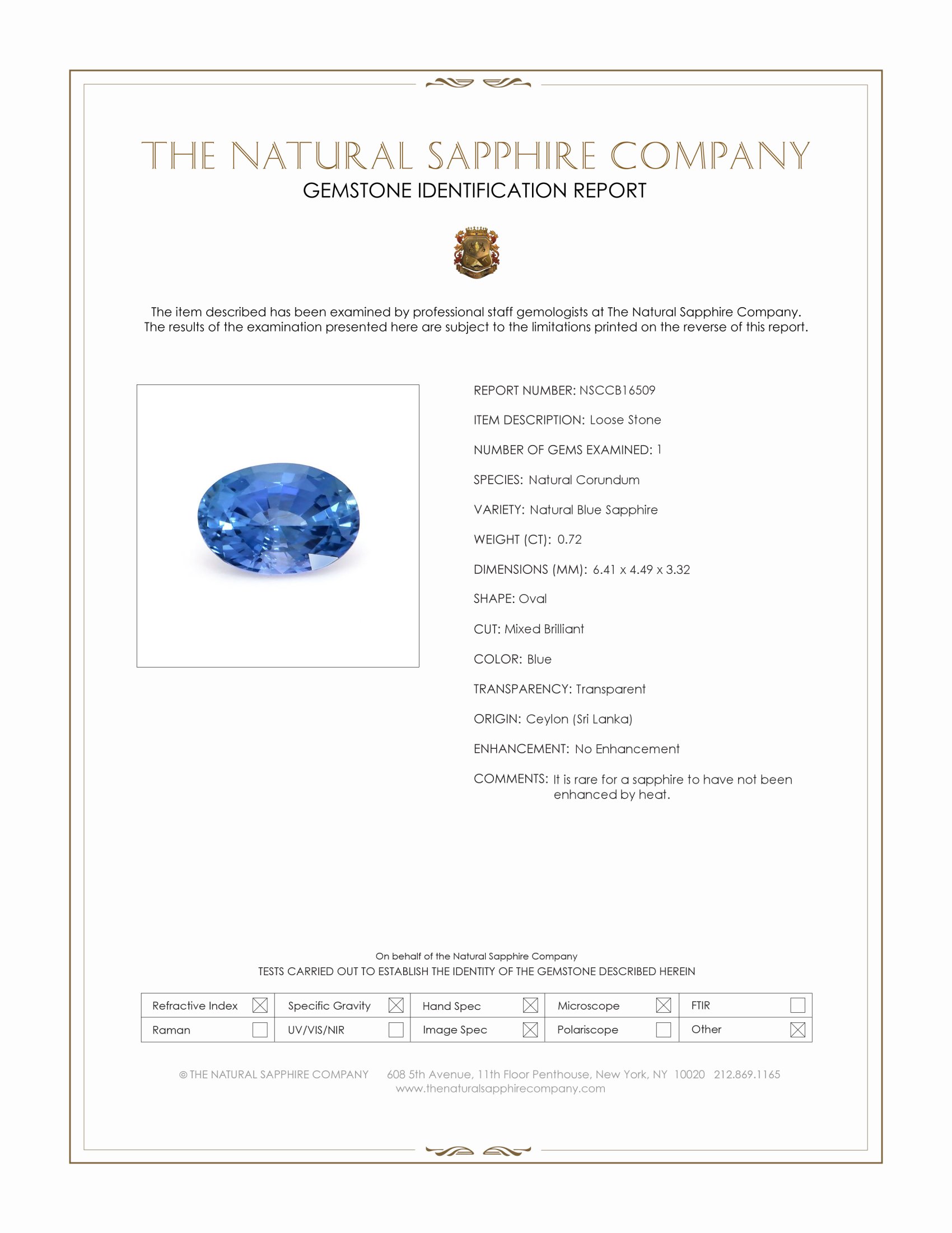 0.72 Ct. Blue Sapphire from Ceylon (Sri Lanka)