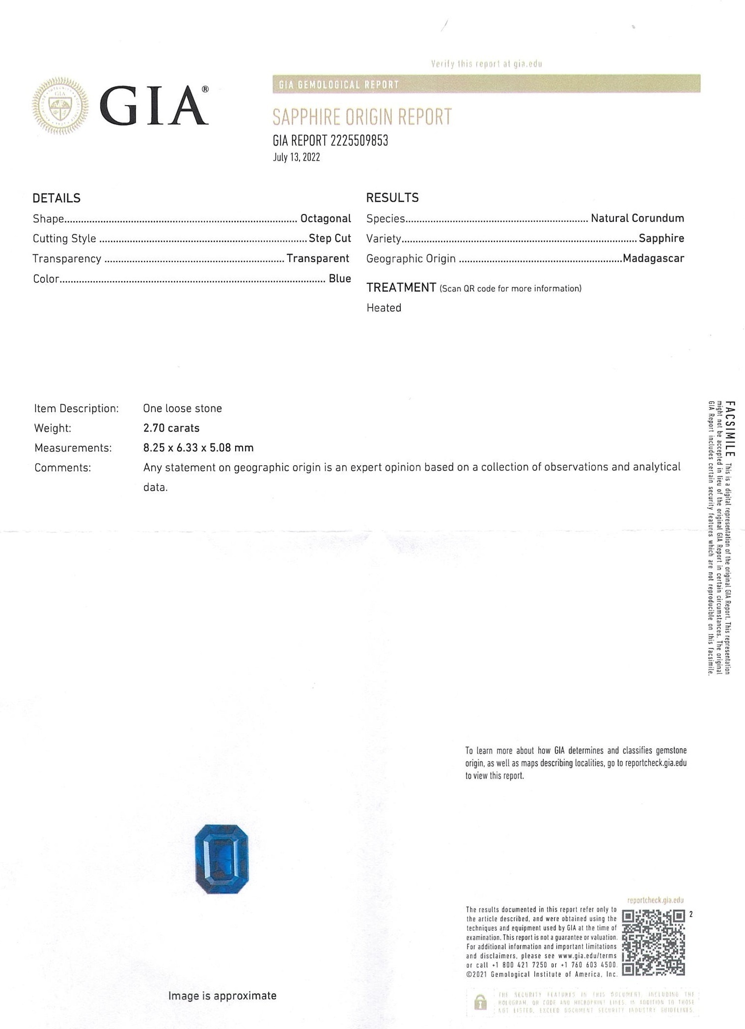 2.70 Ct. Blue Sapphire from Madagascar