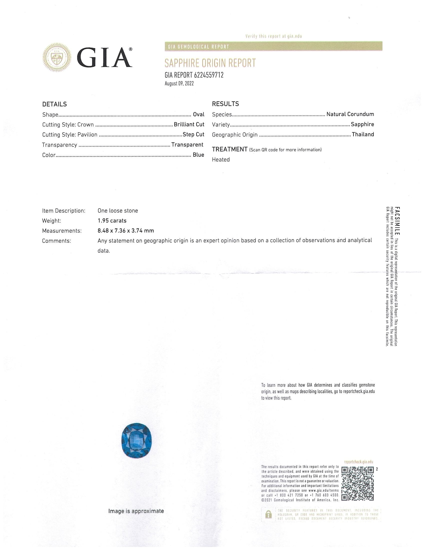 1.95 Ct. Blue Sapphire from Thailand