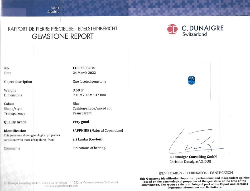 3.50 Ct. Blue Sapphire from Ceylon (Sri Lanka)