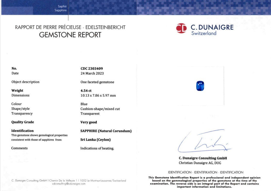 4.54 Ct. Blue Sapphire from Ceylon (Sri Lanka)