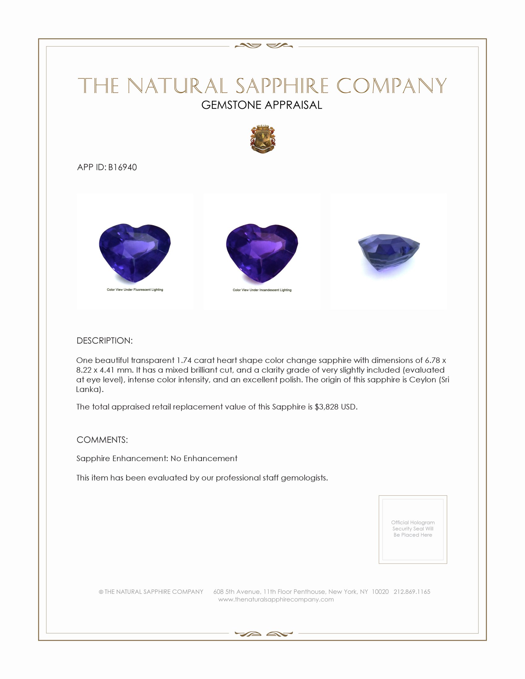 1.74 Ct. Color Change Sapphire from Ceylon (Sri Lanka)