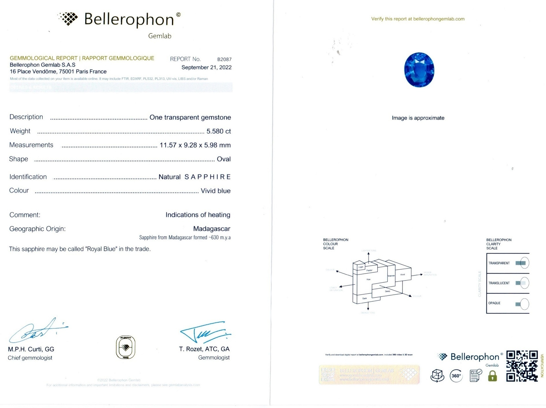 5.58 Ct. Blue Sapphire from Madagascar