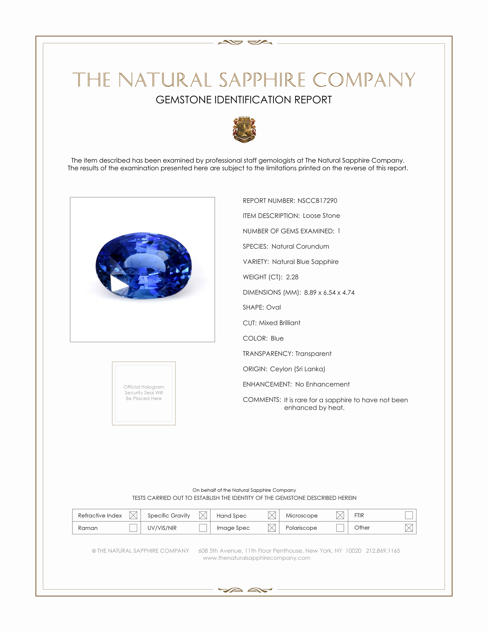 2.28 Ct. Blue Sapphire from Ceylon (Sri Lanka)