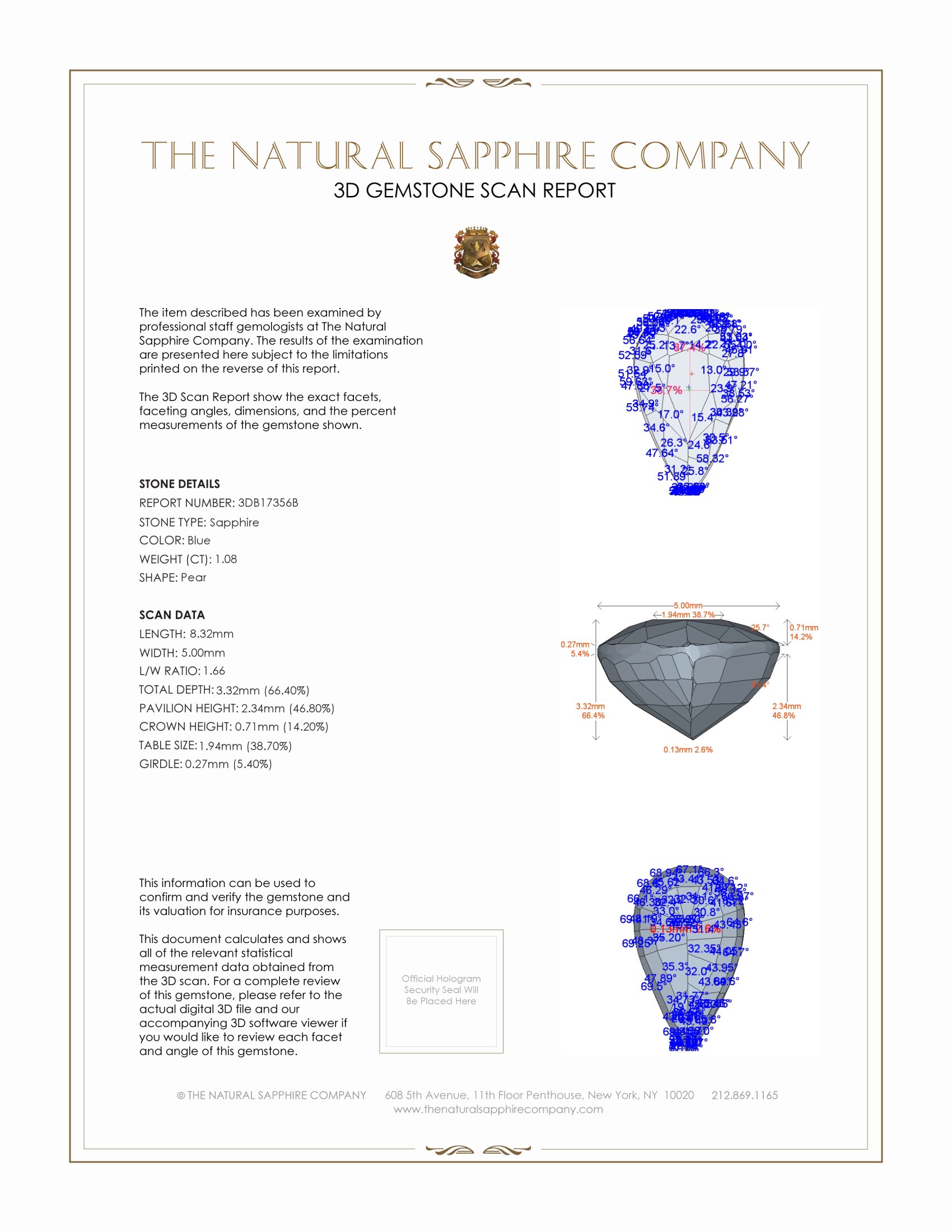 1.08 Ct. Blue Sapphire from Ceylon (Sri Lanka)