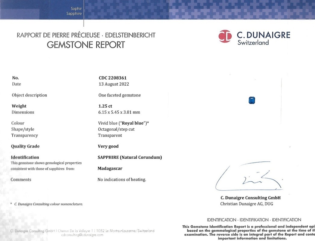 1.25 Ct. Blue Sapphire from Madagascar