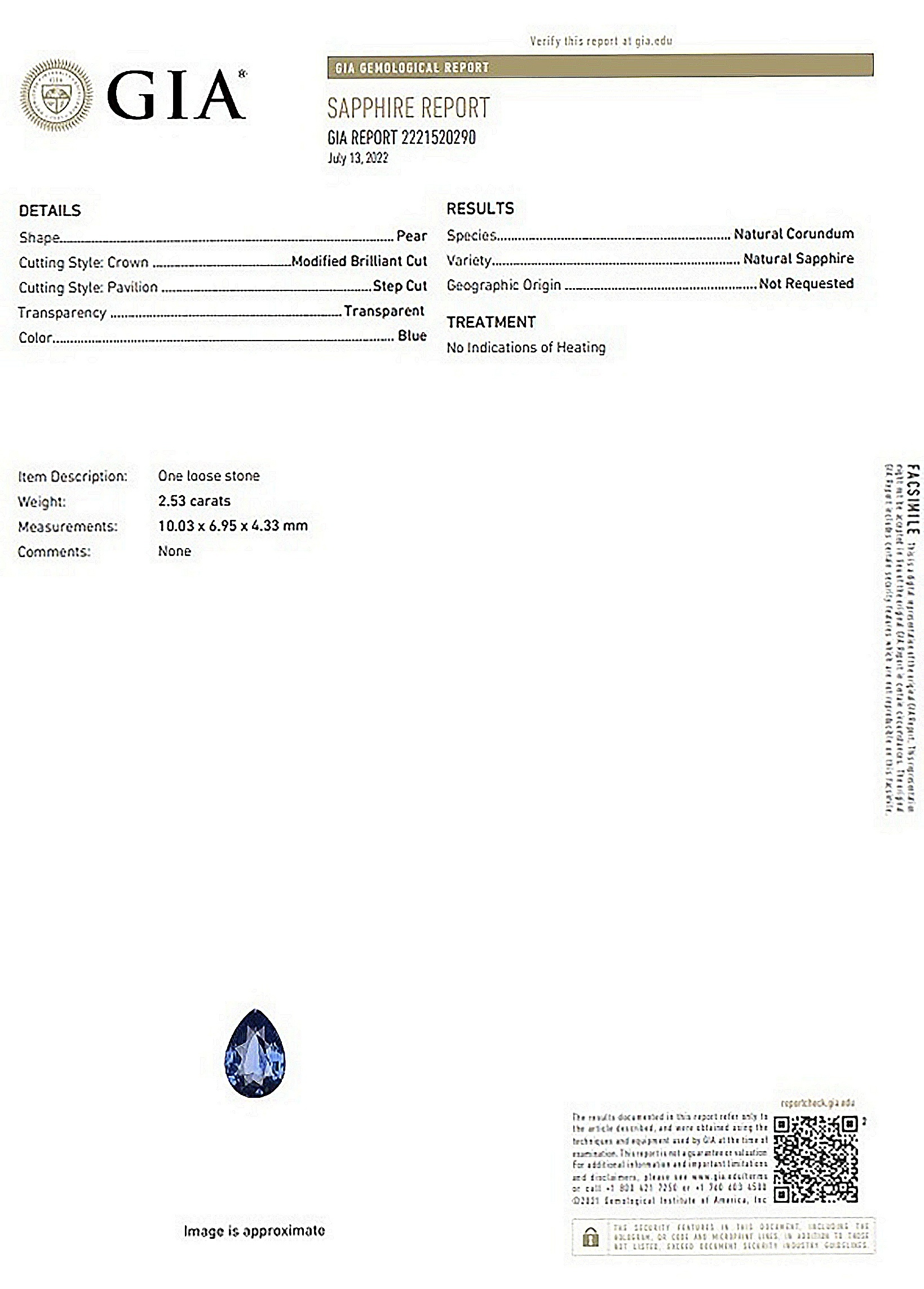 2.53 Ct. Blue Sapphire from Ceylon (Sri Lanka)