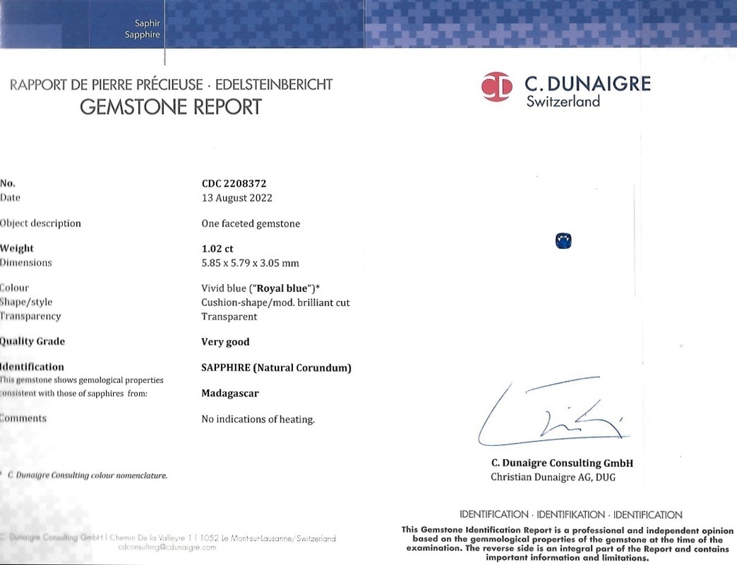1.02 Ct. Blue Sapphire from Madagascar